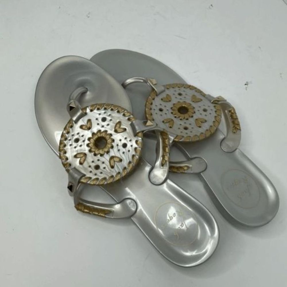 Jack Rogers Silver‎ Gold Georgica Jelly Flat Sandals 9 - Picture 2 of 3